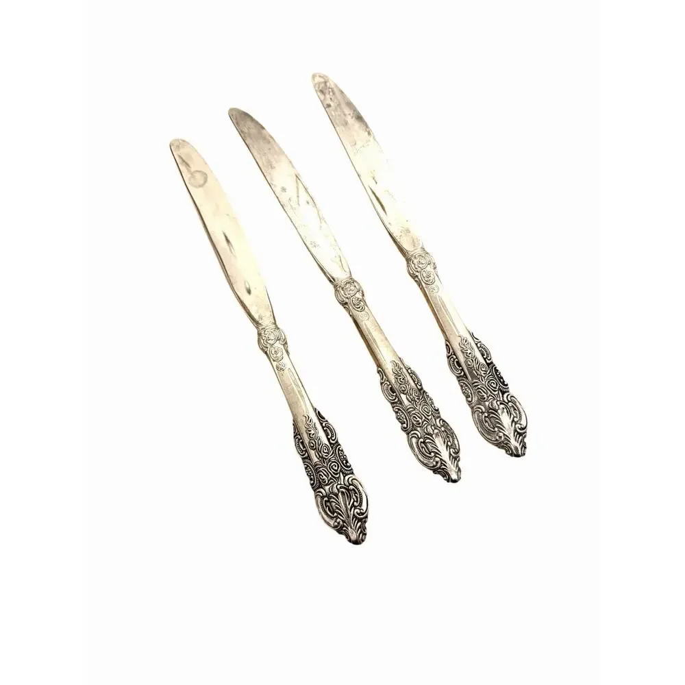 BAROQUE BY GODINGER Flatware Lot of 3 Dinner Knives Silverplate 3302-60